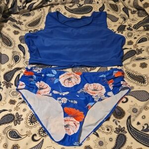 SHEIN Royal Blue Two-Piece Floral Bikini Set